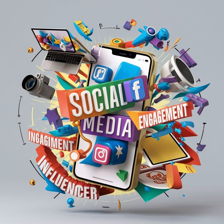 Digital marketing campaign dashboard and social media posts